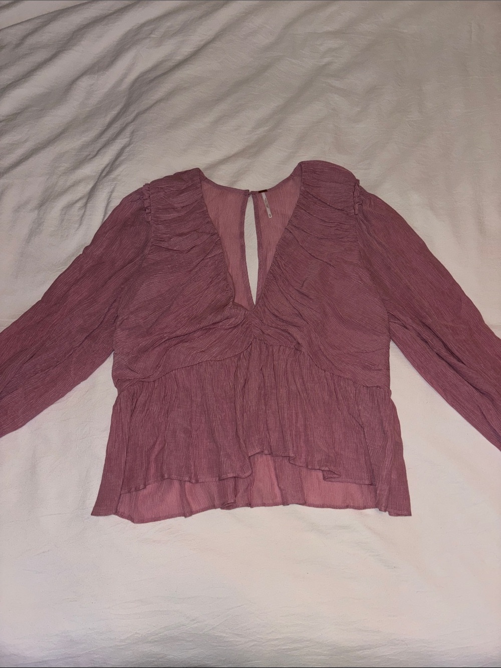 Free People Dusty Rose Ruffled V-Neck Peplum Blouse